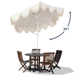 Tracy 9 ft. Classic Cottage Tassel Market Patio Umbrella with Auto-Tilt, Crank, Wind Vent and UV Protection, by JONATHAN Y
