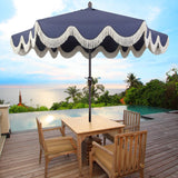 Tracy 9 ft. Classic Cottage Tassel Market Patio Umbrella with Auto-Tilt, Crank, Wind Vent and UV Protection, by JONATHAN Y