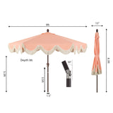 Tracy 9 ft. Classic Cottage Tassel Market Patio Umbrella with Auto-Tilt, Crank, Wind Vent and UV Protection, by JONATHAN Y