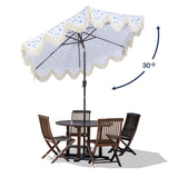 Tracy 9 ft. Classic Cottage Tassel Market Patio Umbrella with Auto-Tilt, Crank, Wind Vent and UV Protection, by JONATHAN Y