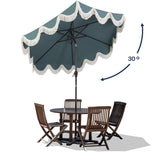 Tracy 9 ft. Classic Cottage Tassel Market Patio Umbrella with Auto-Tilt, Crank, Wind Vent and UV Protection, by JONATHAN Y