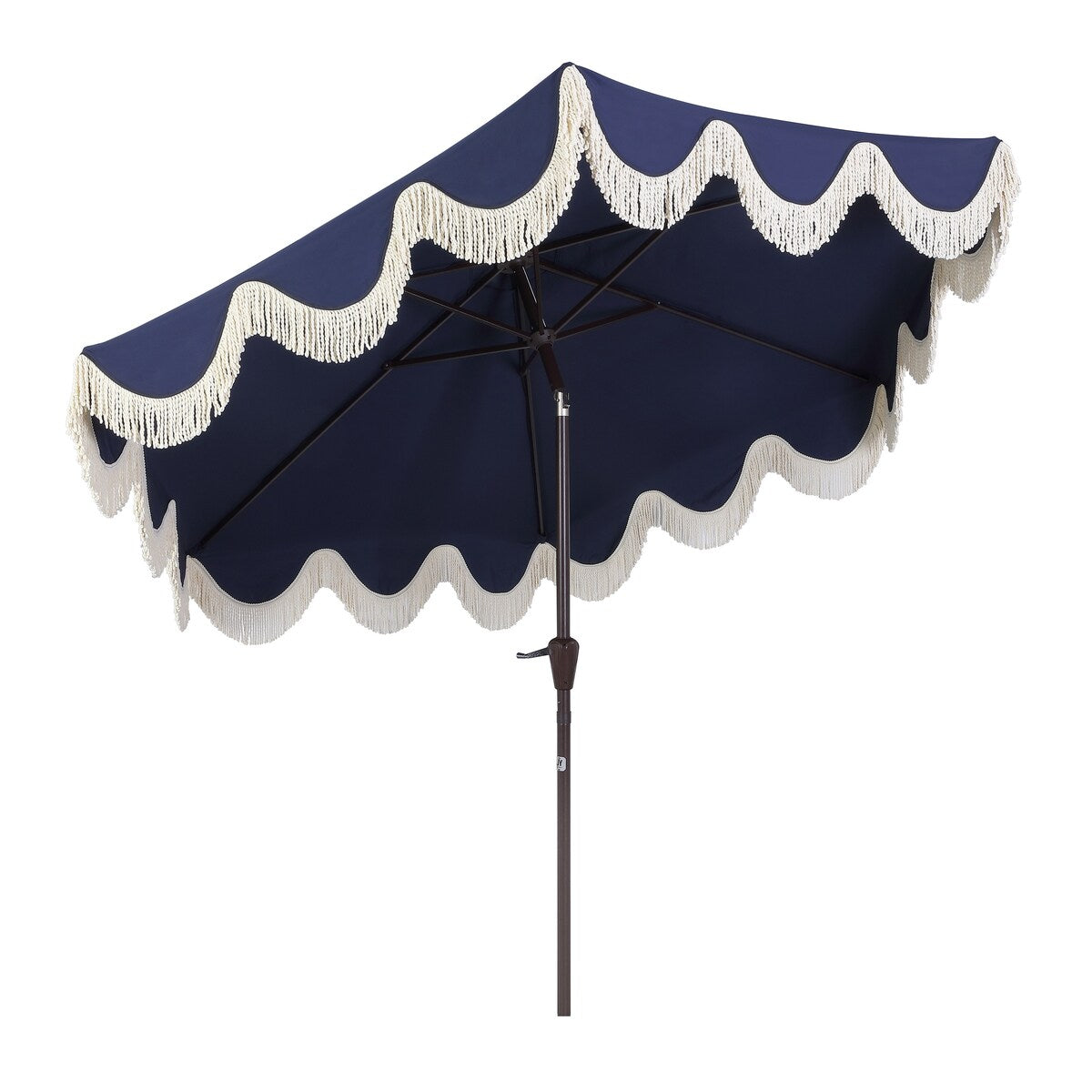 Tracy 9 ft. Classic Cottage Tassel Market Patio Umbrella with Auto-Tilt, Crank, Wind Vent and UV Protection, by JONATHAN Y