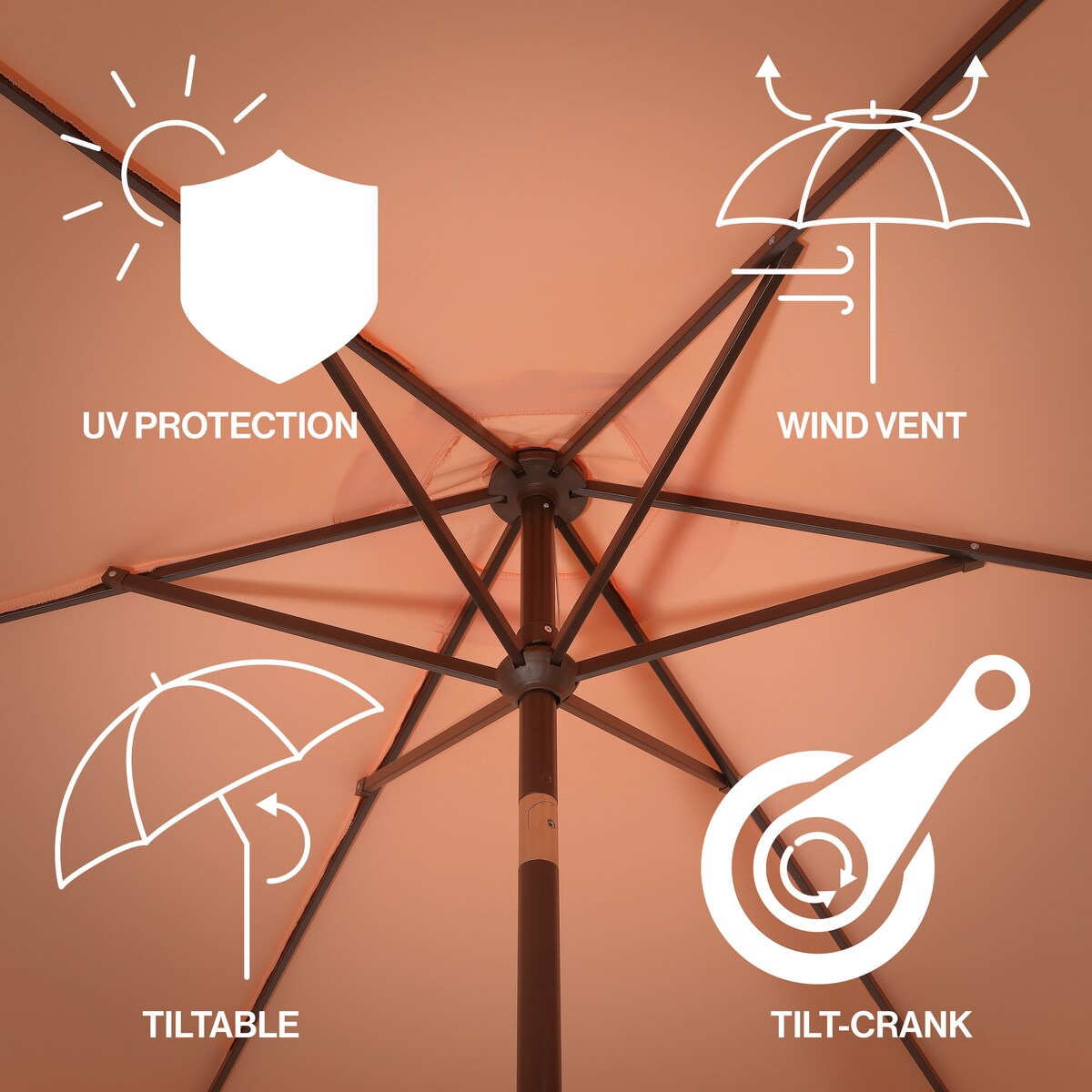 Tracy 9 ft. Classic Cottage Tassel Market Patio Umbrella with Auto-Tilt, Crank, Wind Vent and UV Protection, by JONATHAN Y