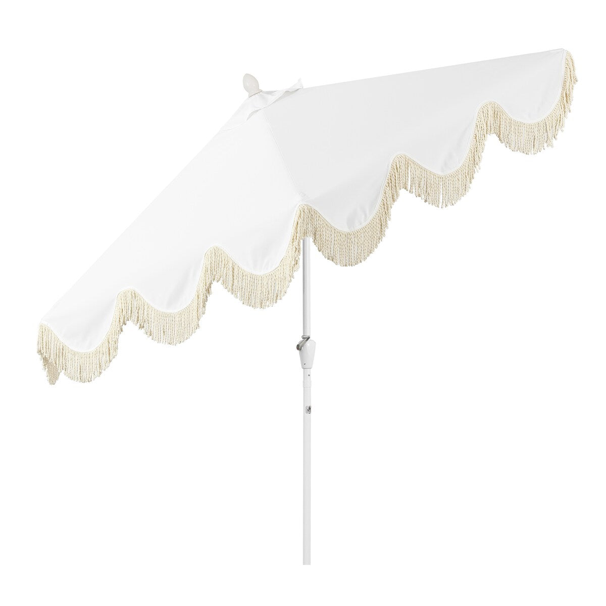 Tracy 9 ft. Classic Cottage Tassel Market Patio Umbrella with Auto-Tilt, Crank, Wind Vent and UV Protection, by JONATHAN Y