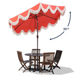Tracy 9 ft. Classic Cottage Tassel Market Patio Umbrella with Auto-Tilt, Crank, Wind Vent and UV Protection, by JONATHAN Y