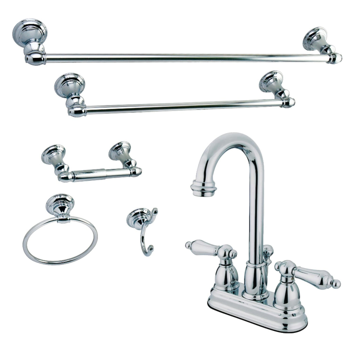 Kingston Brass Traditional 4 in. Bathroom Faucet with 5-Piece Bathroom Hardware Combo