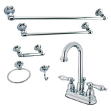 Kingston Brass Traditional 4 in. Bathroom Faucet with 5-Piece Bathroom Hardware Combo