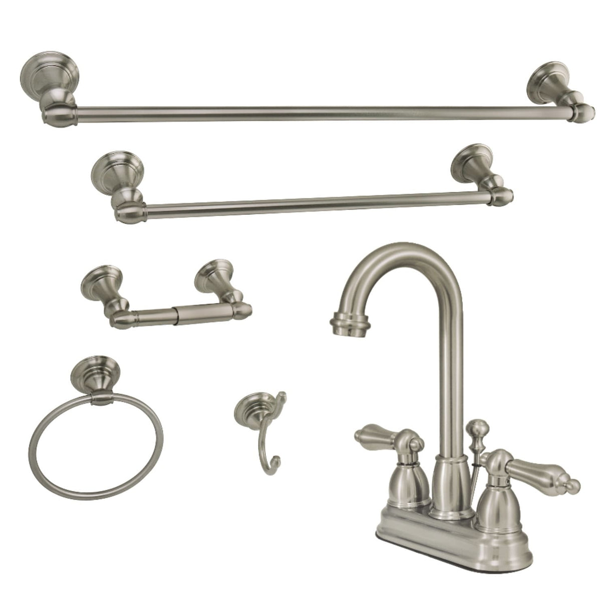 Kingston Brass Traditional 4 in. Bathroom Faucet with 5-Piece Bathroom Hardware Combo