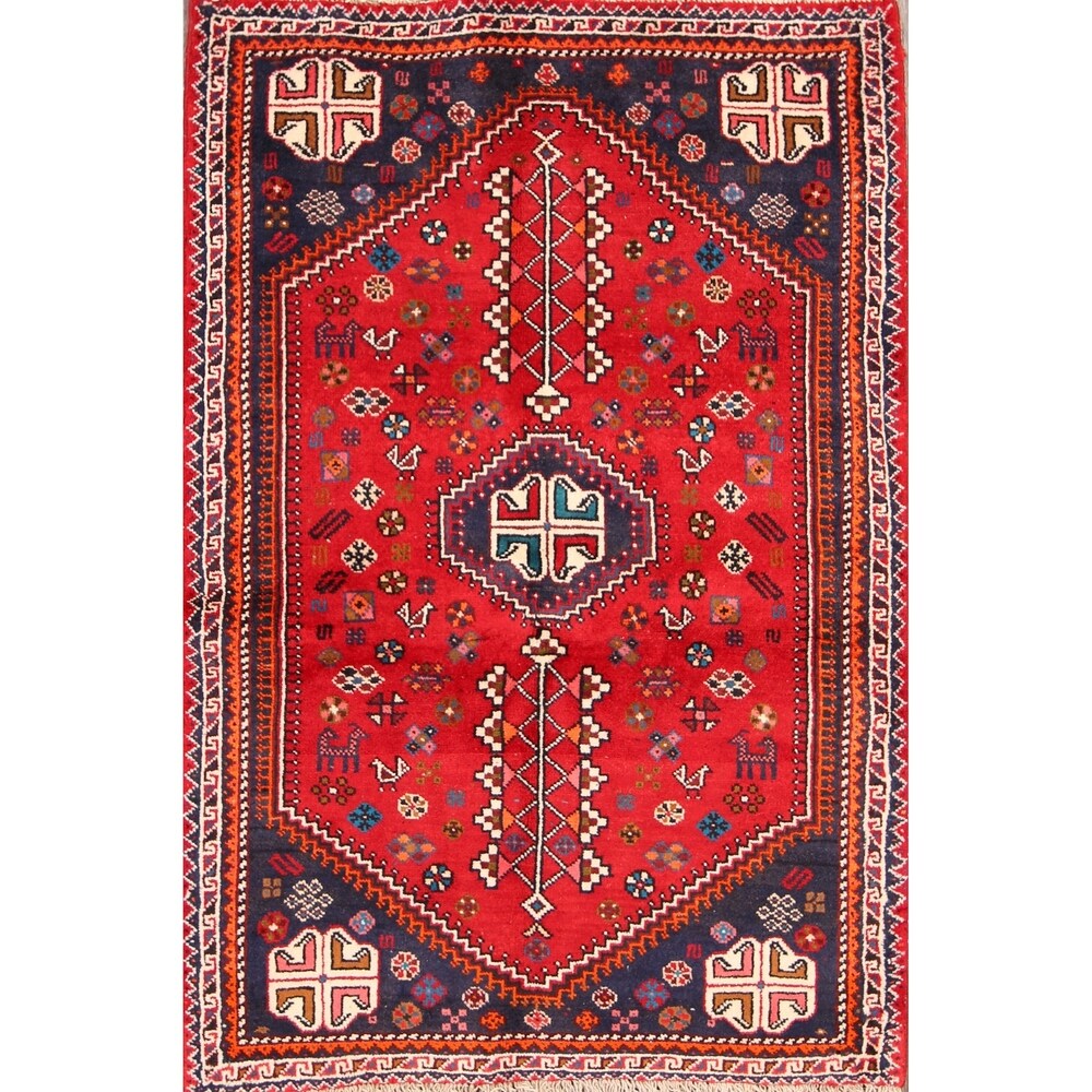 Traditional Abadeh Shiraz Persian Hand Made Tribal Area Rug Red - 5'2" x 3'7"