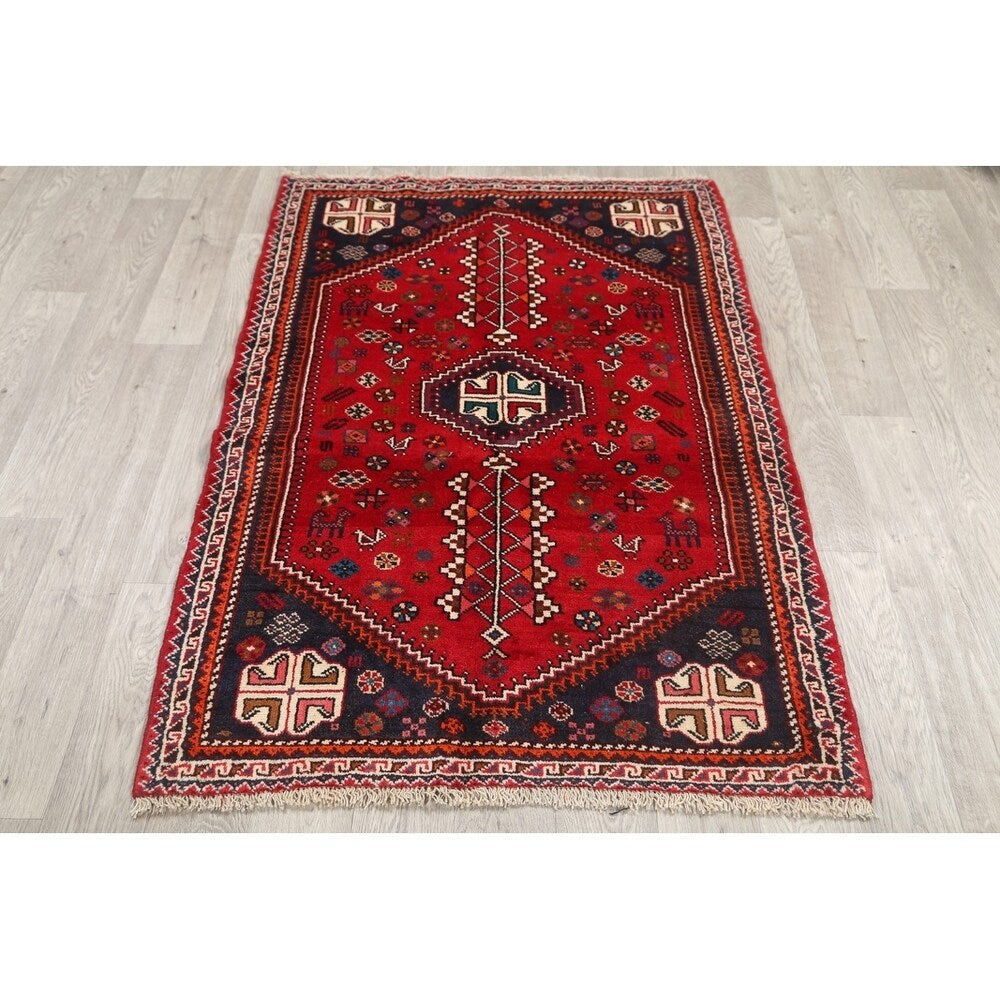Traditional Abadeh Shiraz Persian Hand Made Tribal Area Rug Red - 5'2" x 3'7"