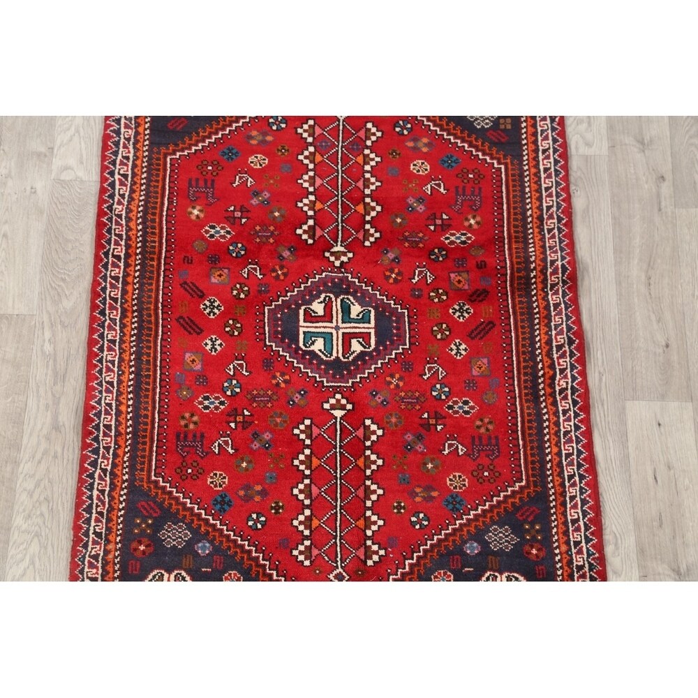Traditional Abadeh Shiraz Persian Hand Made Tribal Area Rug Red - 5'2" x 3'7"
