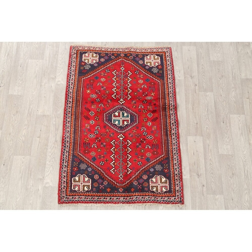 Traditional Abadeh Shiraz Persian Hand Made Tribal Area Rug Red - 5'2" x 3'7"