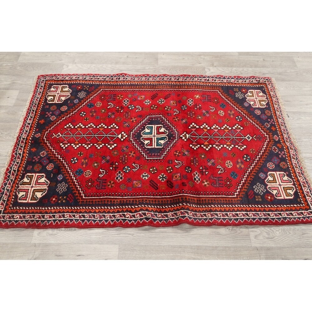 Traditional Abadeh Shiraz Persian Hand Made Tribal Area Rug Red - 5'2" x 3'7"