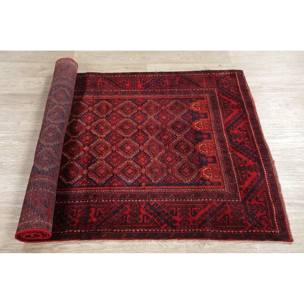 Traditional Balouch Afghan Carpet Hand Knotted Wool Oriental Area Rug - 6'11" x 3'7"