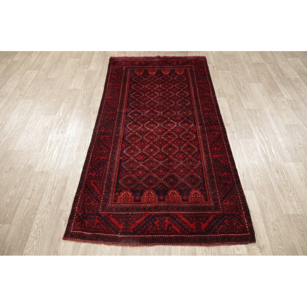 Traditional Balouch Afghan Carpet Hand Knotted Wool Oriental Area Rug - 6'11" x 3'7"