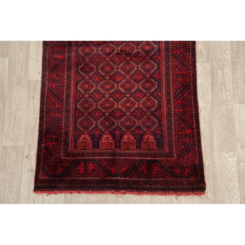 Traditional Balouch Afghan Carpet Hand Knotted Wool Oriental Area Rug - 6'11" x 3'7"