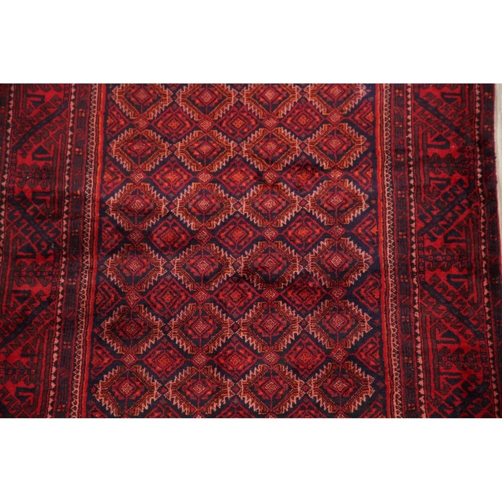 Traditional Balouch Afghan Carpet Hand Knotted Wool Oriental Area Rug - 6'11" x 3'7"