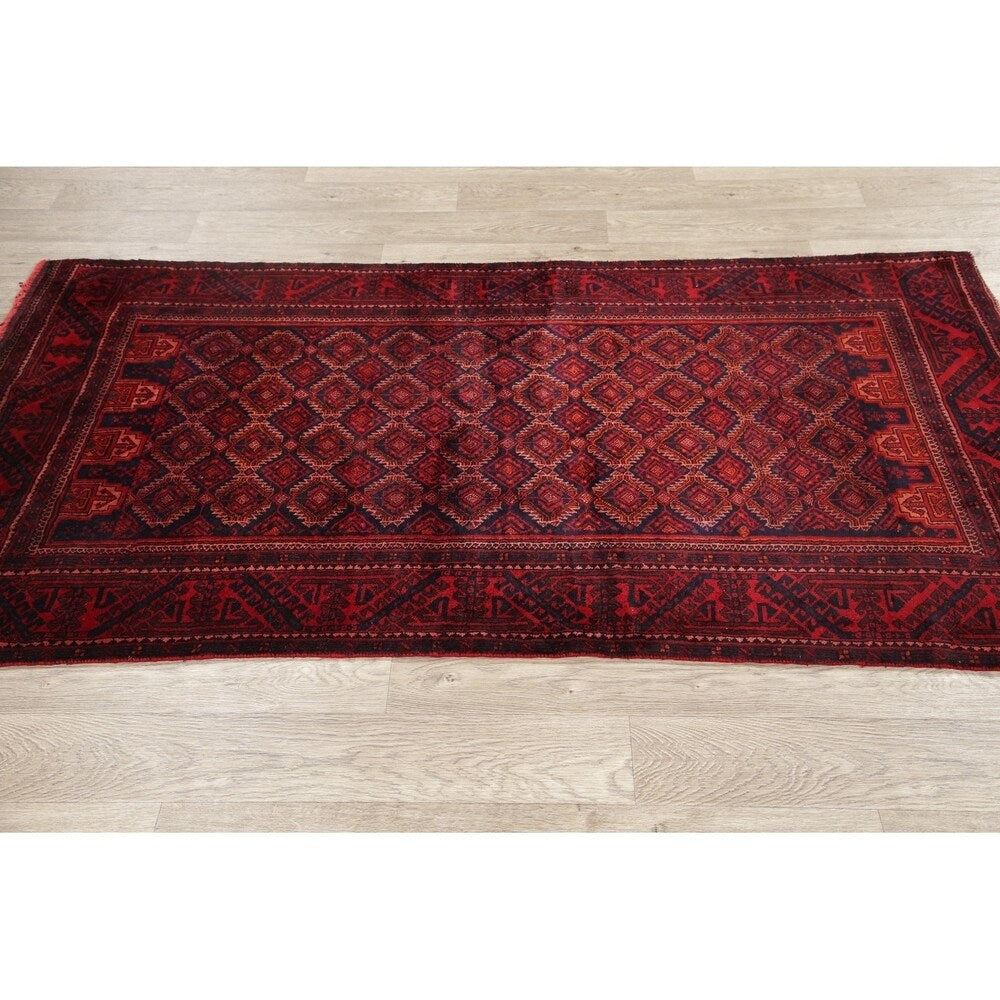 Traditional Balouch Afghan Carpet Hand Knotted Wool Oriental Area Rug - 6'11" x 3'7"