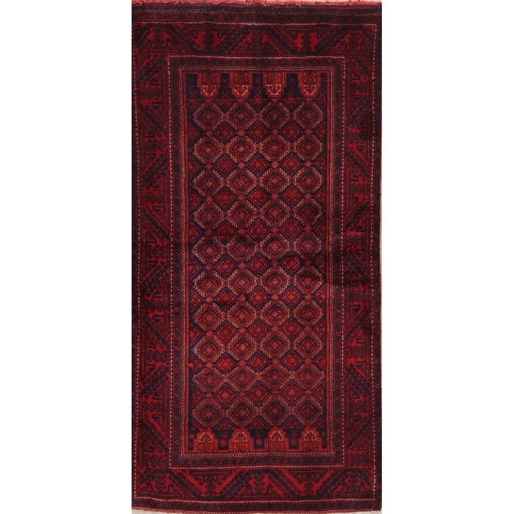 Traditional Balouch Afghan Carpet Hand Knotted Wool Oriental Area Rug - 6'11" x 3'7"
