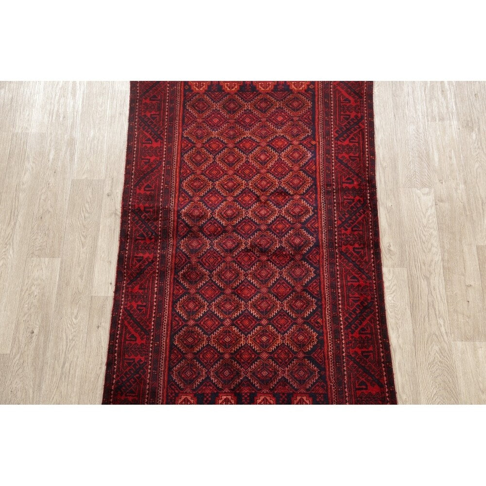 Traditional Balouch Afghan Carpet Hand Knotted Wool Oriental Area Rug - 6'11" x 3'7"