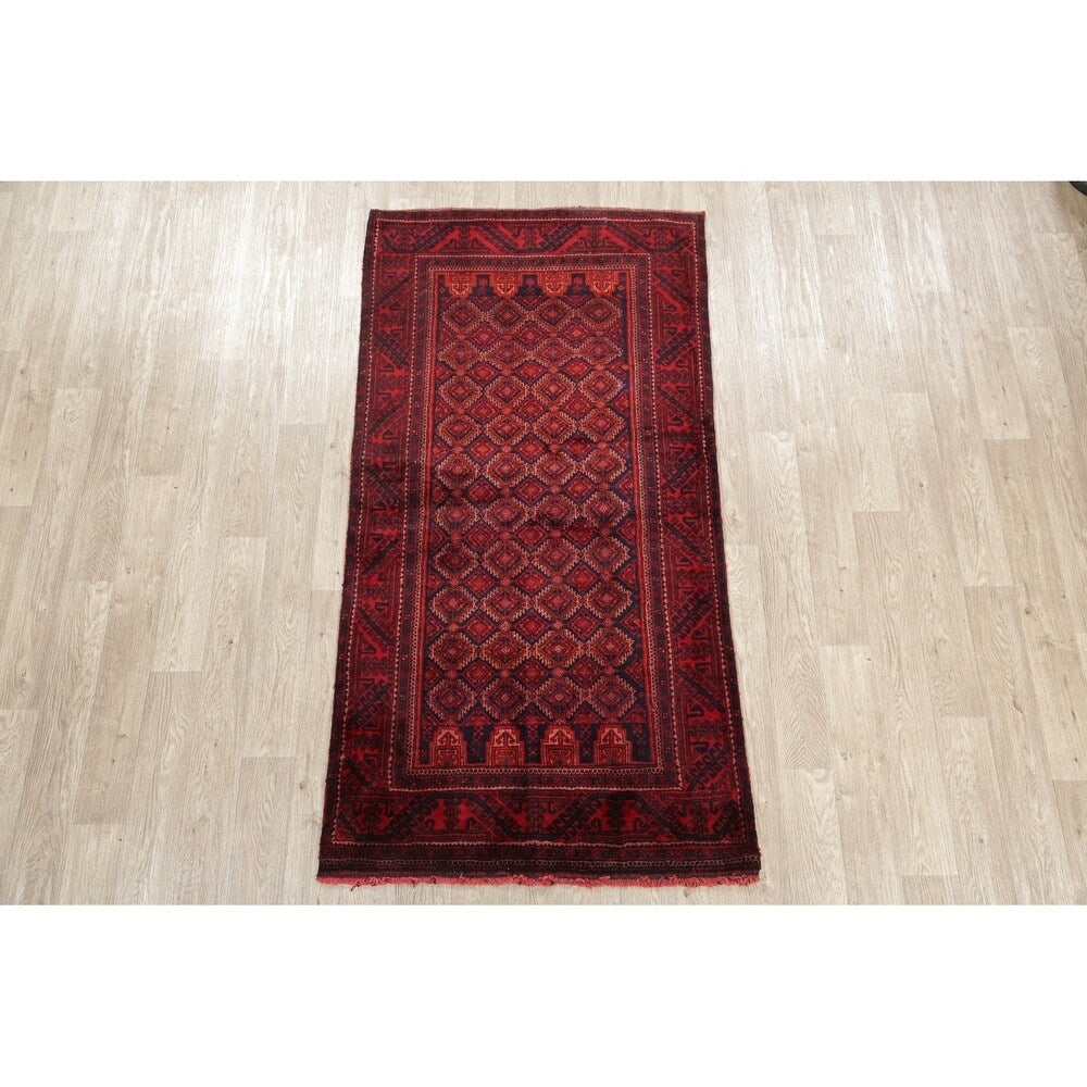 Traditional Balouch Afghan Carpet Hand Knotted Wool Oriental Area Rug - 6'11" x 3'7"