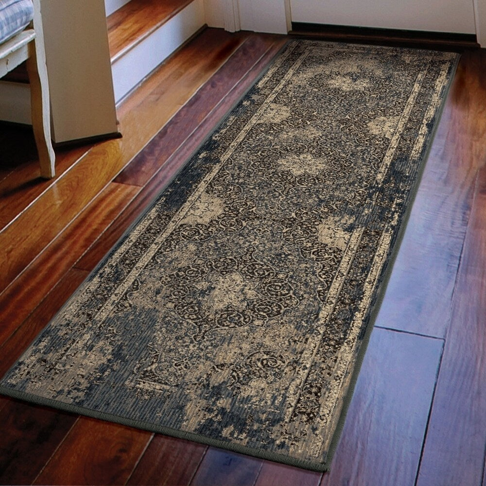 Traditional Bella Distressed Navy Rug by Carolina Weavers (2 x 8) - 1'11" x 7'6"