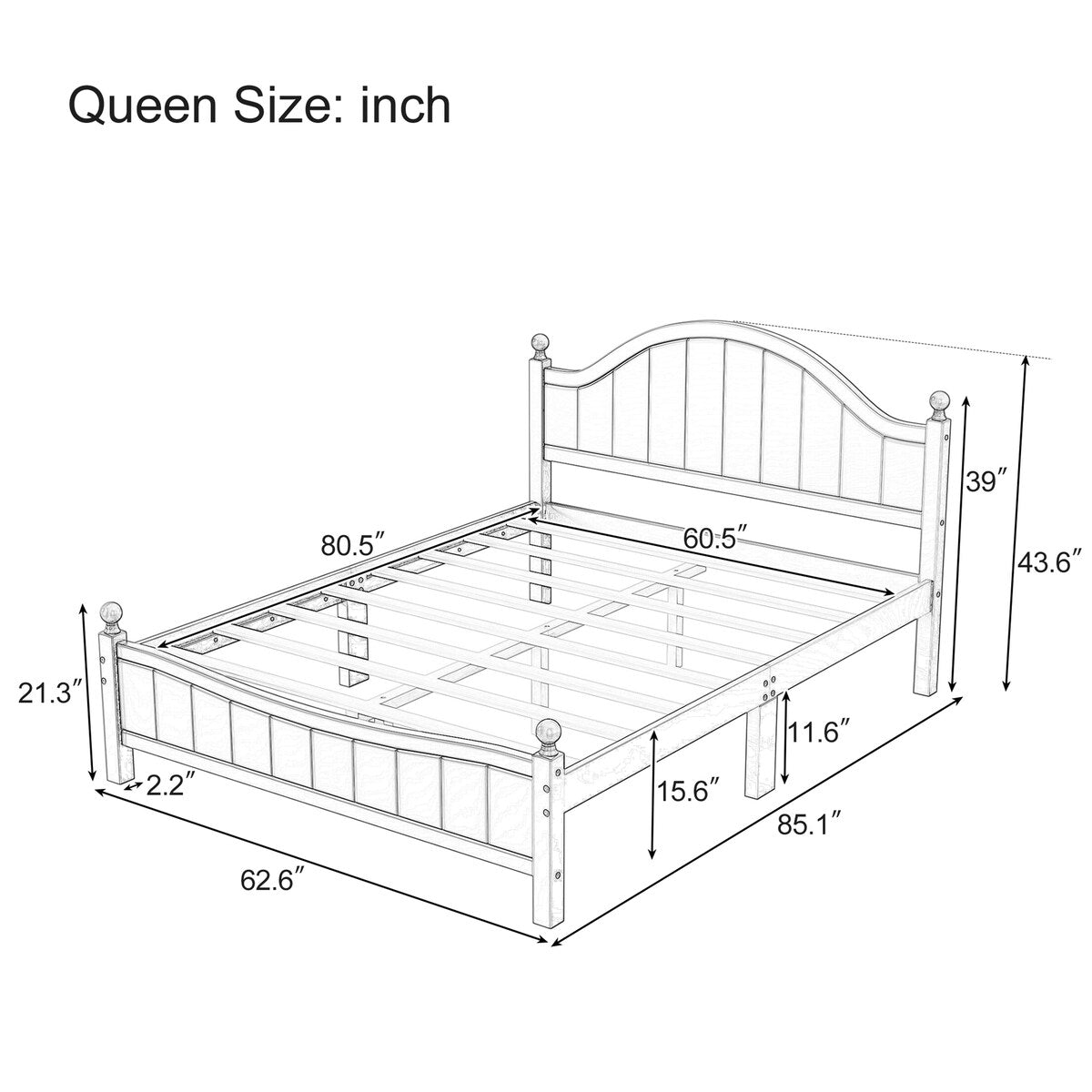 Traditional Concise Style Solid Wood Platform Bed