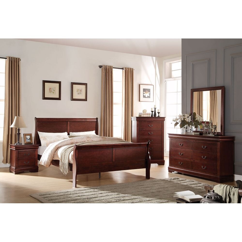 Traditional Eastern King Solid Pine Sleigh Bed with Headboard, hand selected veneers and antique brass hardware