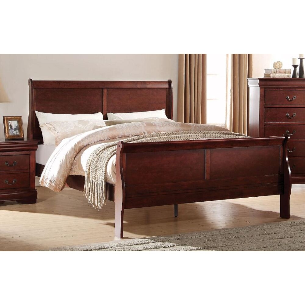 Traditional Eastern King Solid Pine Sleigh Bed with Headboard, hand selected veneers and antique brass hardware