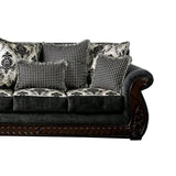 Traditional Engraved Wooden Sofa with Rolled Arms, Gray and Brown