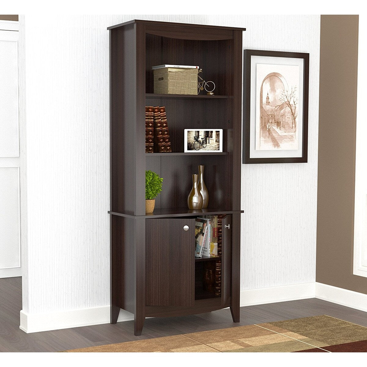 Traditional Espresso Wood Finish here Shelf Bookcase - W29 x D14 x H78