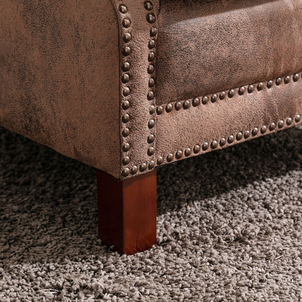 Traditional Fabric Upholstered Club Chair with Nailhead Trim,Brown
