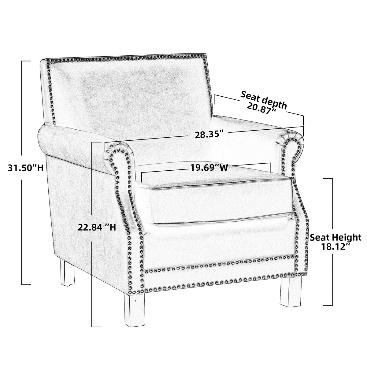 Traditional Fabric Upholstered Club Chair with Nailhead Trim,Brown