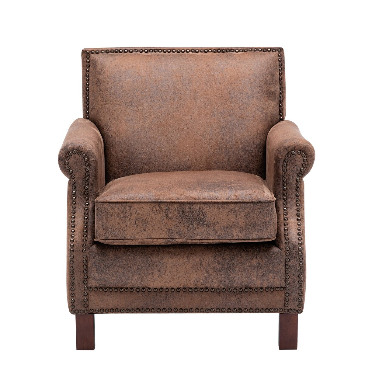 Traditional Fabric Upholstered Club Chair with Nailhead Trim,Brown