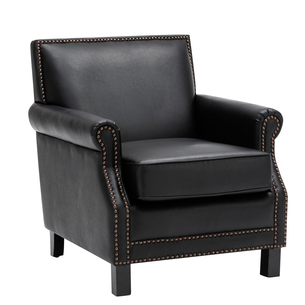Traditional Fabric Upholstered Club Chair with Nailhead Trim,Brown