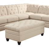 Traditional Fabric & Wood Ottoman With Tufted Design, Oatmeal Brown