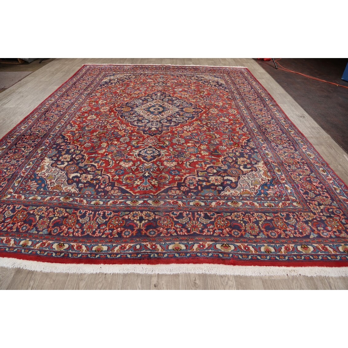 Traditional Floral Mashad Persian Red Area Rug Wool Hand-knotted - 9'9" x 12'7"