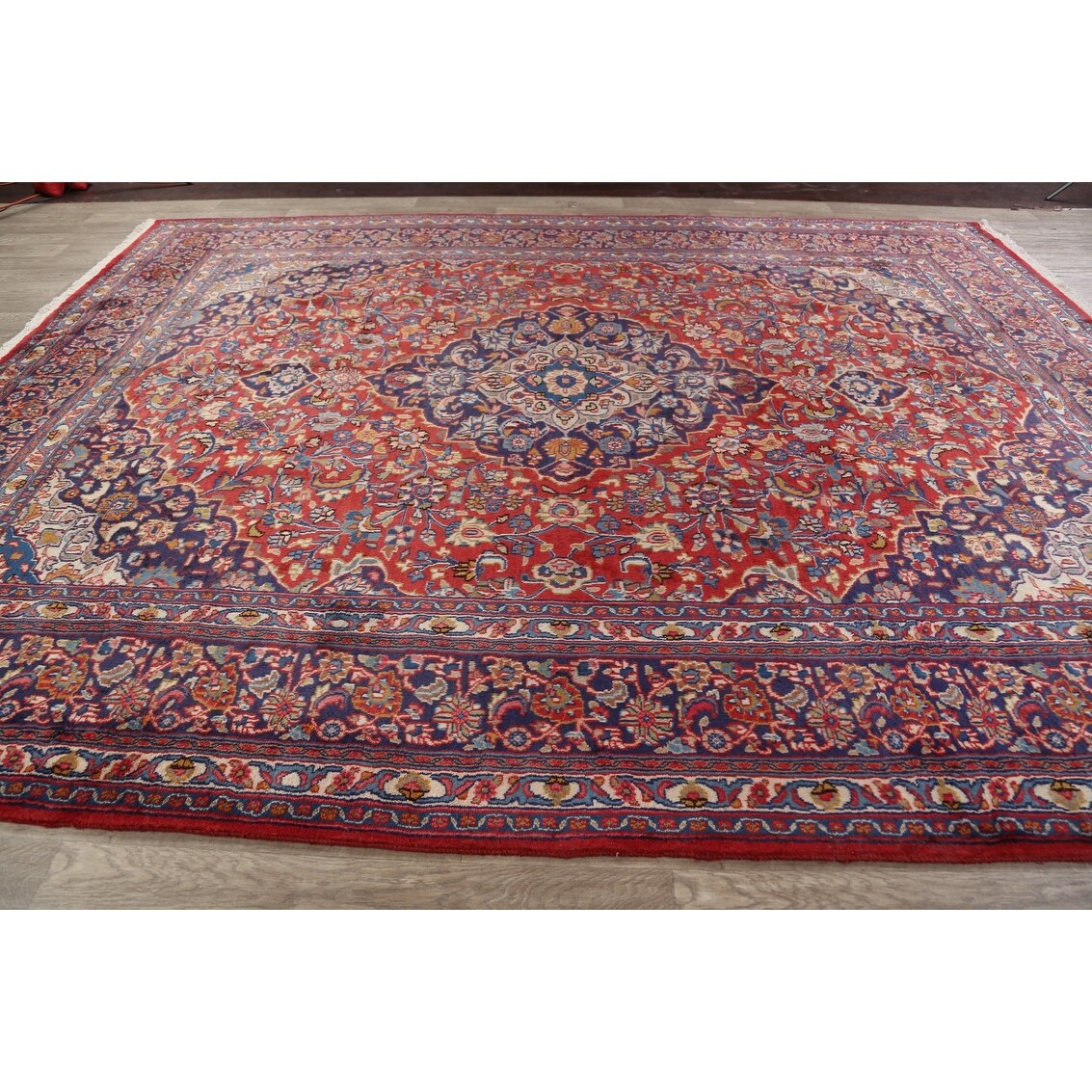 Traditional Floral Mashad Persian Red Area Rug Wool Hand-knotted - 9'9" x 12'7"