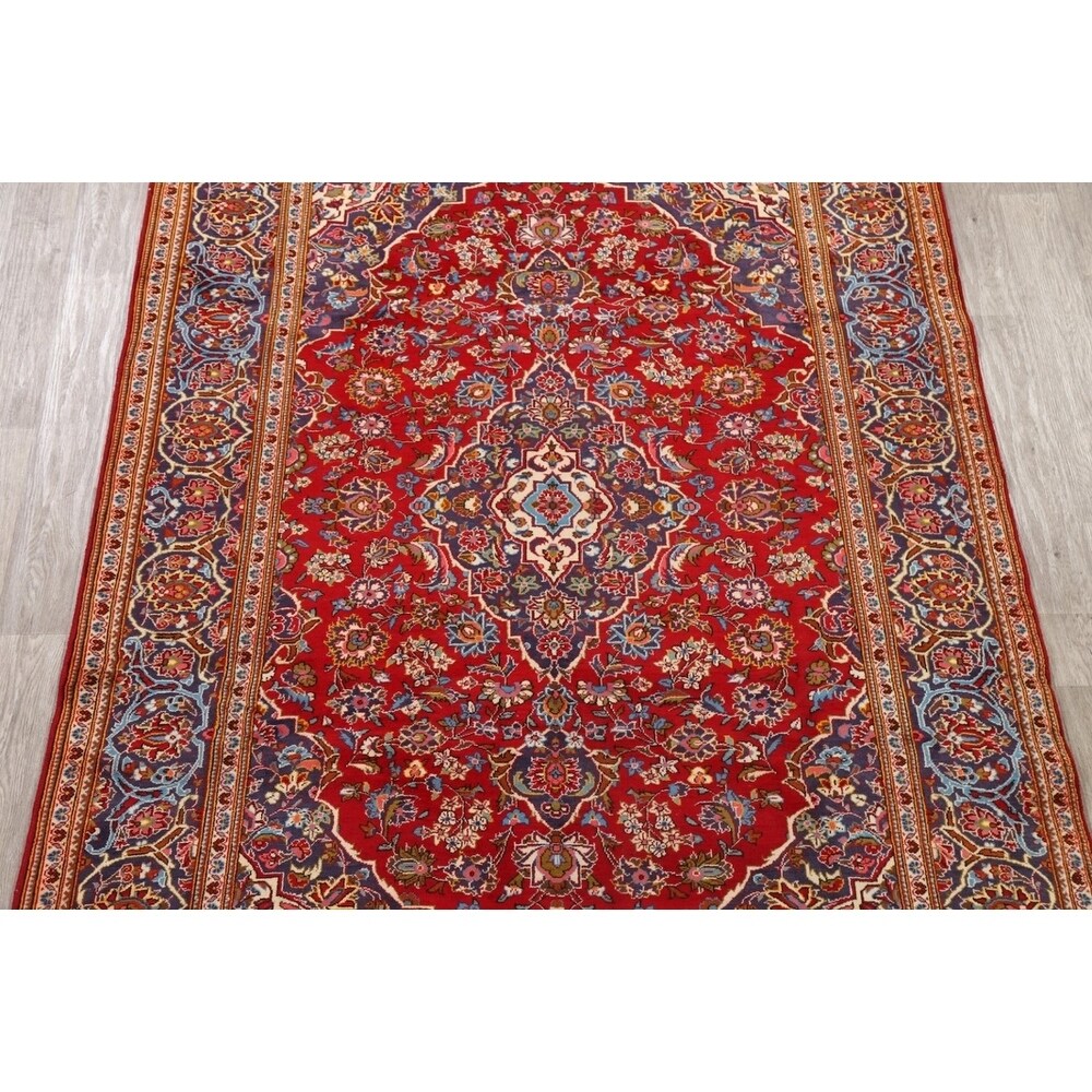 Traditional Floral Red Kashan Persian Area Rug Wool Hand-Knotted - 6'6" x 9'7"