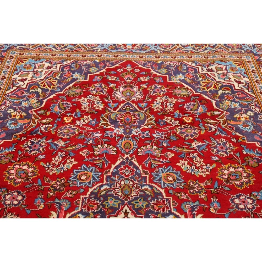 Traditional Floral Red Kashan Persian Area Rug Wool Hand-Knotted - 6'6" x 9'7"