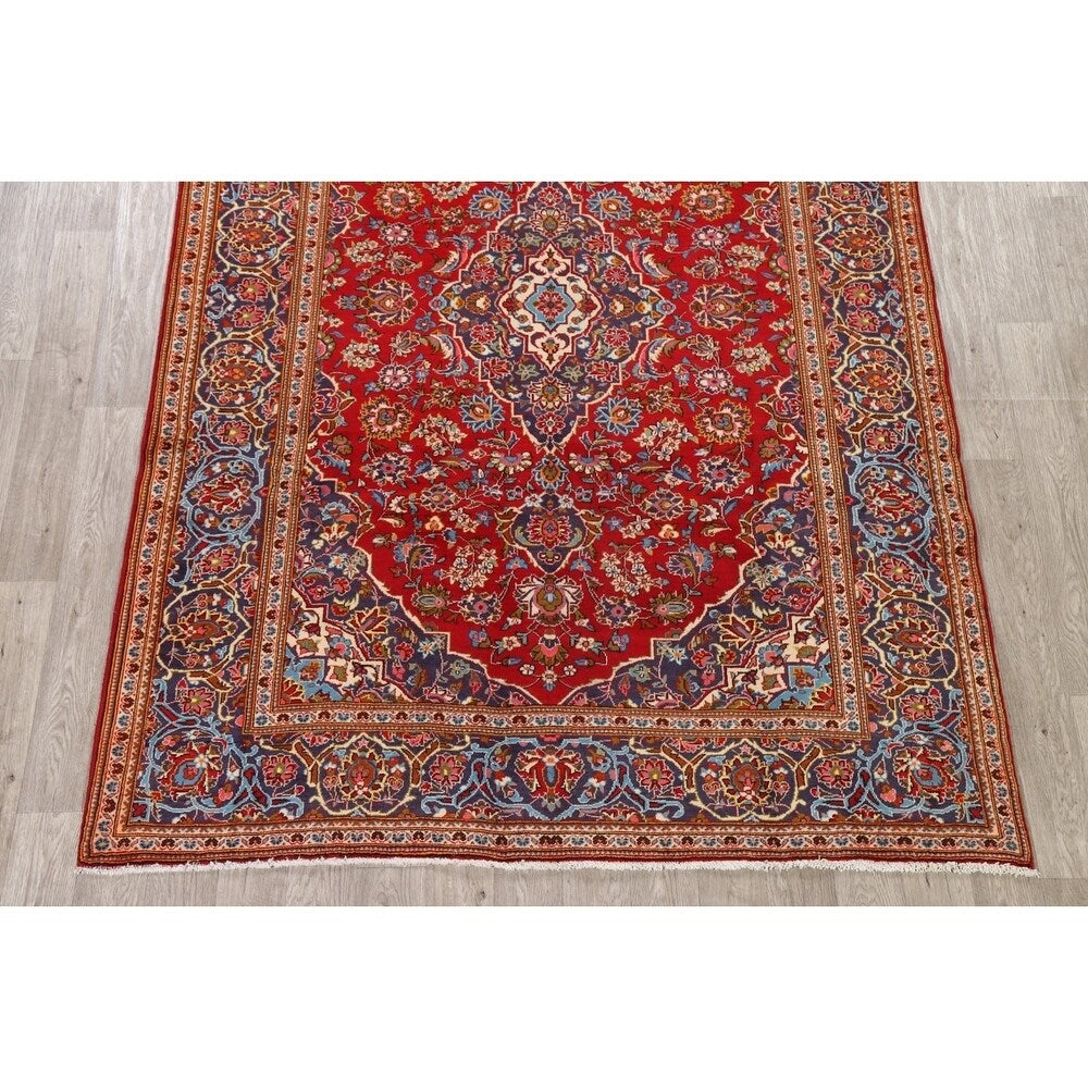 Traditional Floral Red Kashan Persian Area Rug Wool Hand-Knotted - 6'6" x 9'7"
