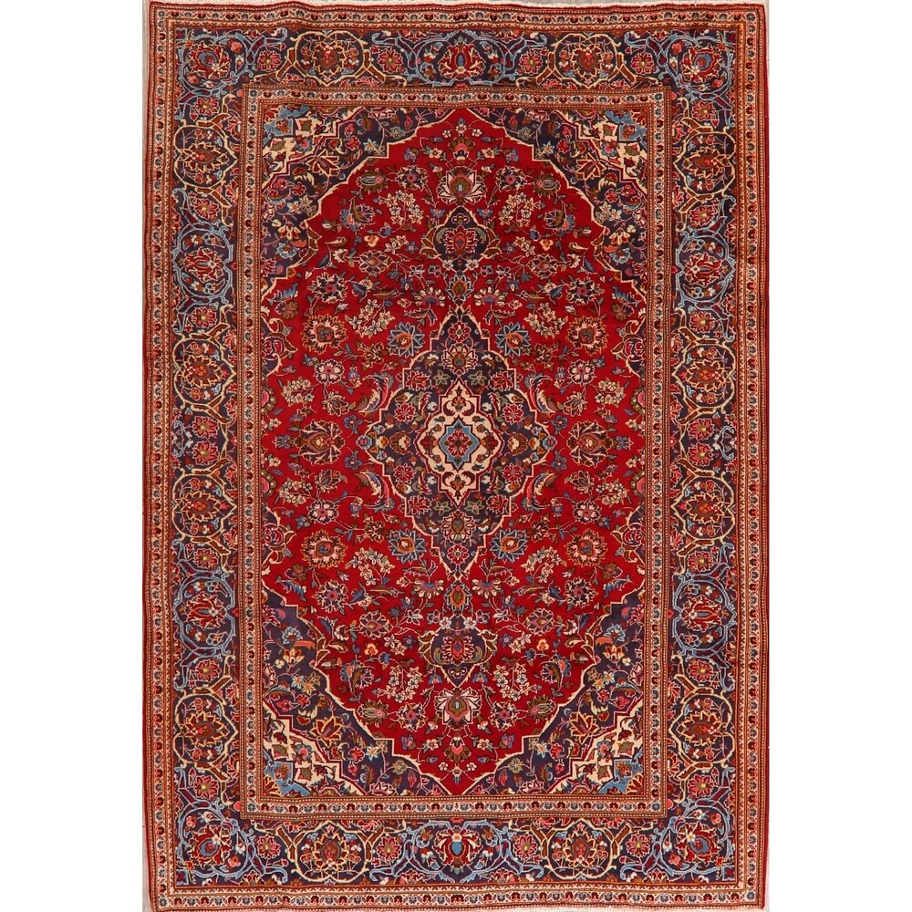 Traditional Floral Red Kashan Persian Area Rug Wool Hand-Knotted - 6'6" x 9'7"