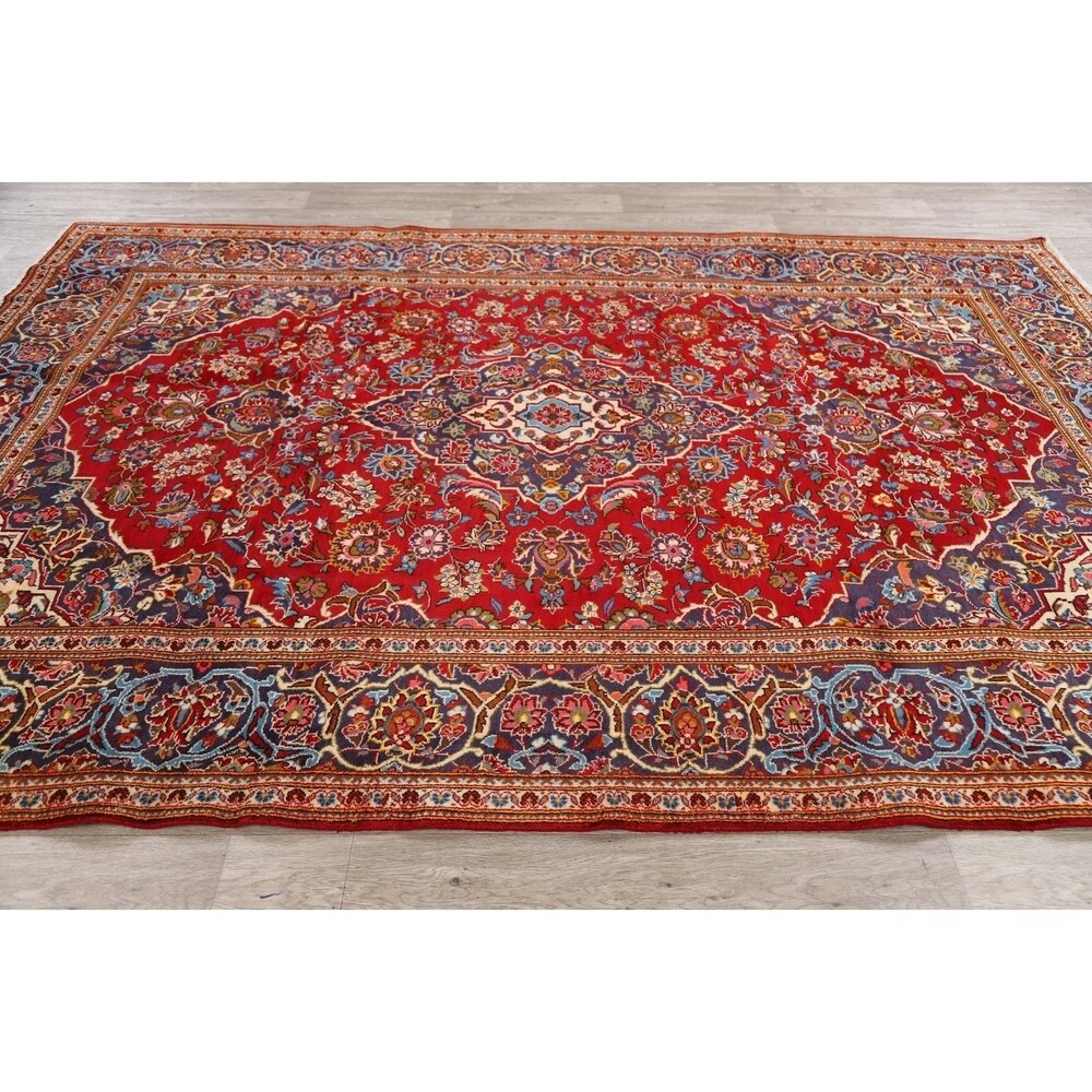Traditional Floral Red Kashan Persian Area Rug Wool Hand-Knotted - 6'6" x 9'7"