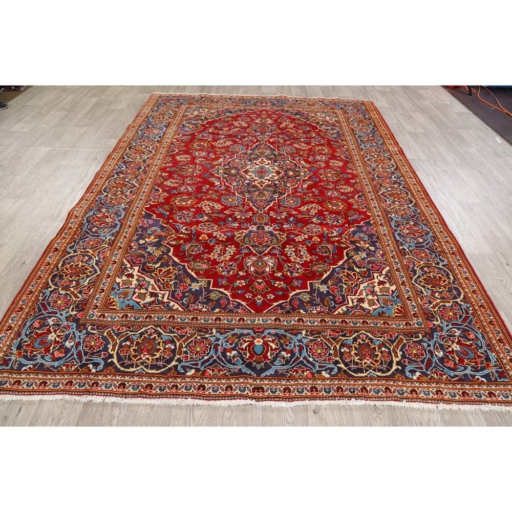 Traditional Floral Red Kashan Persian Area Rug Wool Hand-Knotted - 6'6" x 9'7"