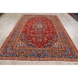 Traditional Floral Red Kashan Persian Area Rug Wool Hand-Knotted - 6'6" x 9'7"