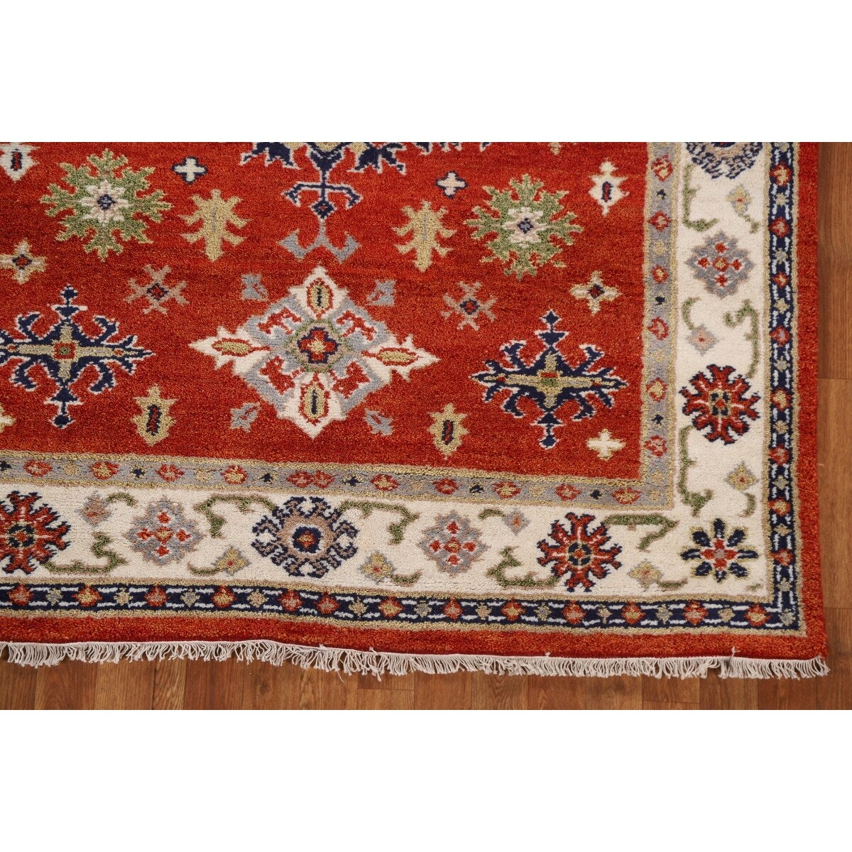 Traditional Geometric Kazak Oriental Area Rug Hand-knotted Wool Carpet - 5'2" x 7'11"