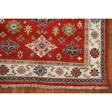 Traditional Geometric Kazak Oriental Area Rug Hand-knotted Wool Carpet - 5'2" x 7'11"