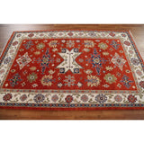 Traditional Geometric Kazak Oriental Area Rug Hand-knotted Wool Carpet - 5'2" x 7'11"
