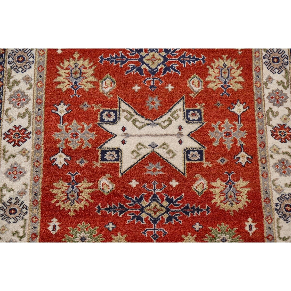 Traditional Geometric Kazak Oriental Area Rug Hand-knotted Wool Carpet - 5'2" x 7'11"