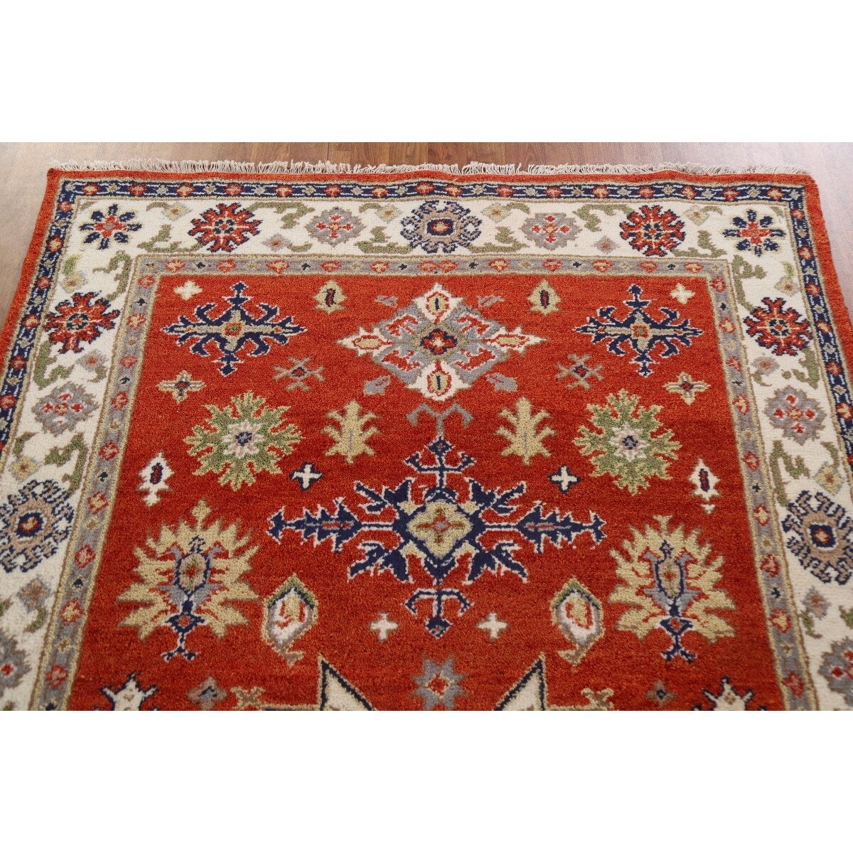 Traditional Geometric Kazak Oriental Area Rug Hand-knotted Wool Carpet - 5'2" x 7'11"